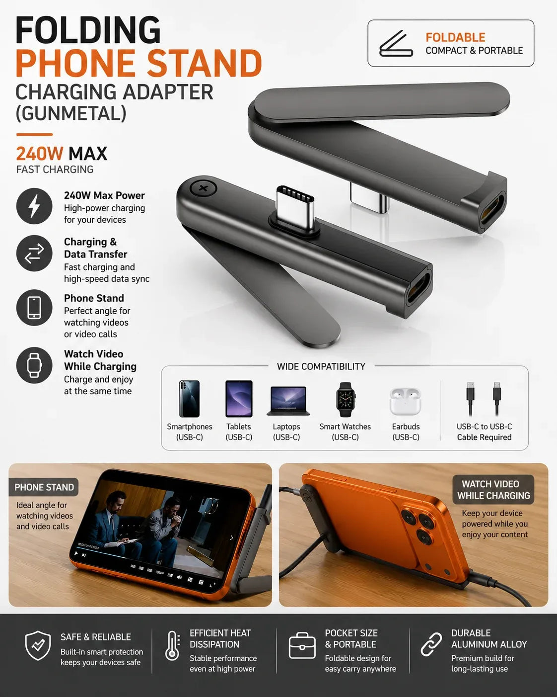USB-C Foldable Phone Stand Adapter