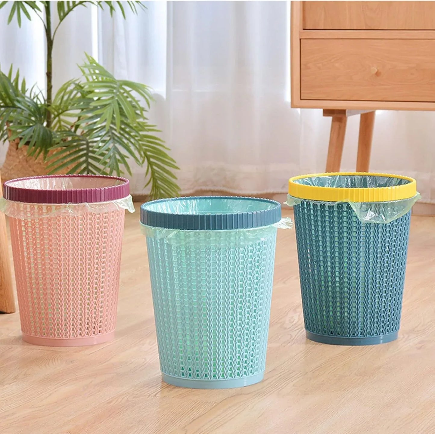 Woven Pattern Plastic Waste Bin